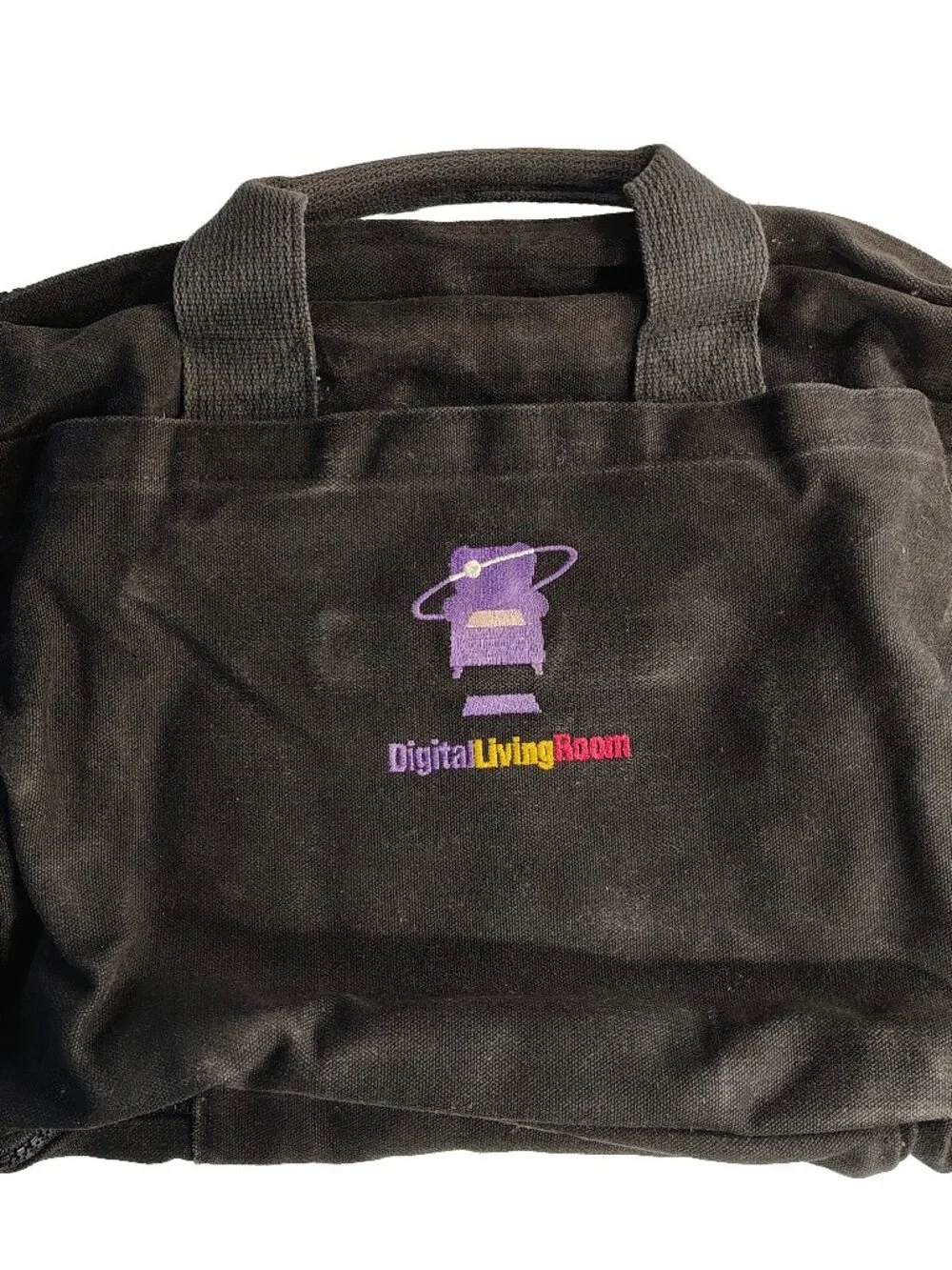 Unisex Rare Vintage 90's Black Medium Sized Land's End Cotton Canvas Laptop Bag